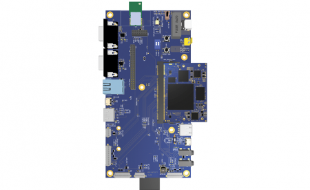 Вид отладочной платы SPUA-SOM-MX8M-Plus, SPUA-SOM-MX8M-QuadMax с SOM модулем
